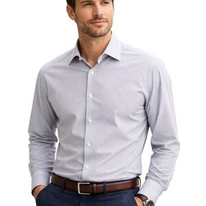Saks Fifth Avenue XL Button Down Shirt Gray Stripe Cotton Dress Shirt